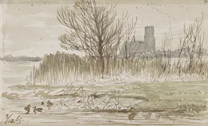 Waterscape Prints: View of Kralingen on the water, 1865. Creator: Johannes Tavenraat