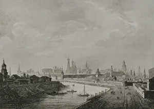 View of the Kremlin and the Moskva river, Moscow, Russia, 1839. Creator: Augustin Francois Lemaitre