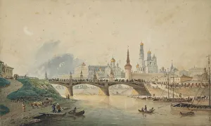Great Kremlin Palace Prints: View of the Kremlin and Moskvoretsky bridge from the Moskva River embankment, 1870