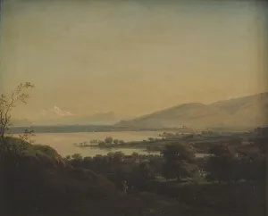 Jens Juul Prints: A View Across Lake Leman Towards Mont Blanc and Geneva, 1777-1778. Creator: Jens Juel