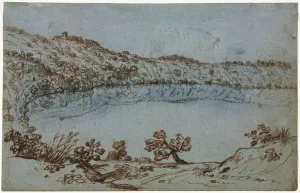View of Lake Nemi (recto) Small Group of Roman Ruins (verso), c. 1650. Creator: Unknown