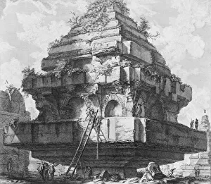 View of a large structure, remains of the Tomb of the Metelli on the Appian Way