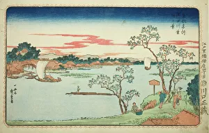 Sumida Prints: View of Leafy Cherry Trees along the Sumida River (Sumidagawa hazakura no kei)