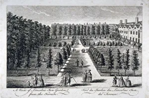 Holborn Prints: View of Lincolns Inn Garden from the terrace, Holborn, London, c1750