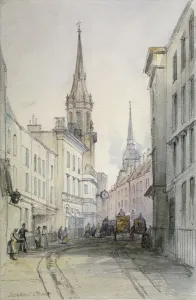 Thomas Colman Prints: View along Lombard Street, looking east, with figures and carriages, City of London, 1851