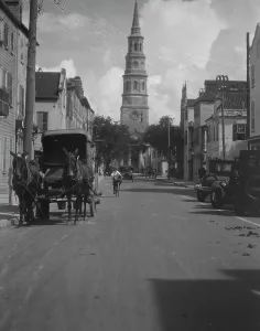 St Philips Church Prints: [View looking north down Church Street] to St