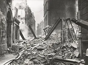 Blocked Prints: View looking south down Walbrook after an air raid, City of London, World War II, 1941