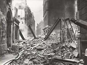 Blitz Gallery: View looking south down Walbrook after an air raid, City of London, World War II, 1941