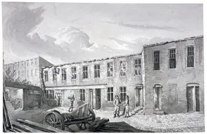 Wash Prints: View of Ludgate Prison in ruins, Bishopsgate, City of London, 1817