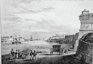 Paddle Steamers Prints: View of Marsamxett Harbour sketched from where nowadays stands Marina di Valletta in Pieta