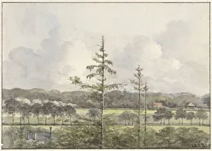 Meadows Prints: View of meadows and farm buildings, 1828. Creator: Pieter Ernst Hendrik Praetorius