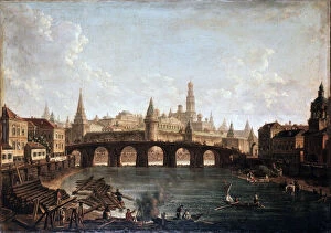 Alexeev Collection: View from the Moscow Kremlin and the Bolshoy Kamenny Bridge (Greater Stone Bridge), 1810s