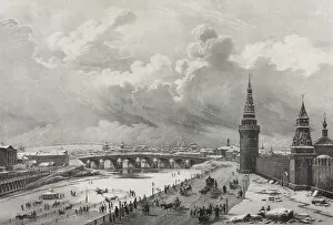 Moskva River Gallery: View of the Moscow Kremlin and the Kamenny Bridge (Greater Stone Bridge), 1825