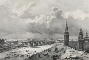Great Kremlin Palace Prints: View of the Moscow Kremlin and the Kamenny Bridge (Greater Stone Bridge), 1825