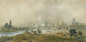 View of the Moscow Kremlin from the Ustinsky Bridge. Artist: Bossoli, Carlo (1815-1884) View of the Moscow Kremlin from the Ustinsky Bridge. Artist: Bossoli, Carlo (1815-1884)
