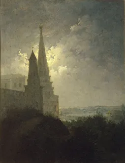 Moskva River Gallery: View of the Moscow Kremlin and Zamoskvorechye at night, 1849