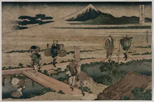 1760 1849 Prints: A View of Mount Fuji and Travellers by a Bridge