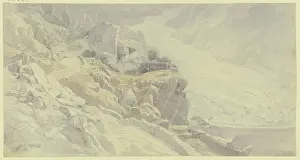 View from the mountains towards a river valley in Spain, mid-late 19th century. Creator: Karl Peter Burnitz