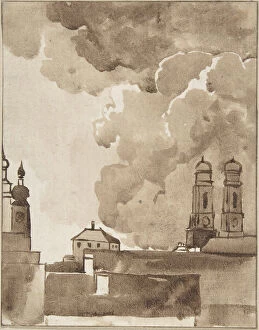 Clouds Collection: View of Munich with Marienkirche on right, late 18th-early 19th century