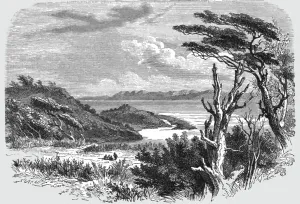 Waterway Prints: View near Port Famine; Old South American Geographies, 1875. Creator: Unknown