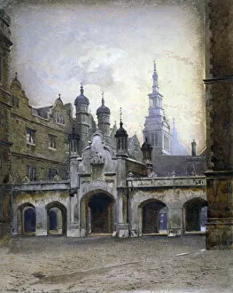 Newgate Street Gallery: View of the new cloister in Christs Hospital, Newgate Street, City of London, 1880