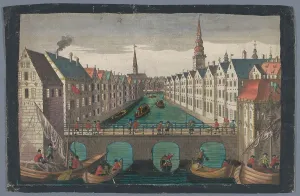 Prepared Paper Prints: View of the Nikolaifleet opposite St. Nicholas church in Hamburg, 1742-1801. Creator: Anon