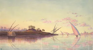 Palm Trees Prints: View on the Nile near Cairo, ca. 1855. Creator: Thomas Seddon