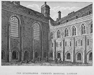 Christs Hospital School Gallery: View of the old quadrangle, Christs Hospital, City of London, 1823