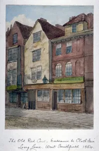 View of the Old Red Cow Inn in Long Lane, Smithfield, City of London, 1854. Artist