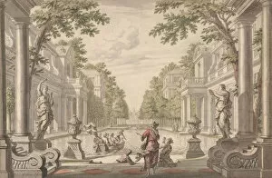 View of a Palace Garden with a Central Pond Surrounded by Classical Architecture... ca