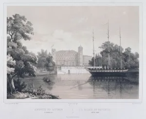View of the Palace in Gatchina from the Lake, 1850s. Artist: Schulz, Carl (1823-1876) View of the Palace in Gatchina from the Lake, 1850s. Artist: Schulz, Carl (1823-1876)