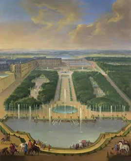 Neptune Fountain Prints: View of the Palace of Versailles from the Dragon Fountain and Neptune Fountain
