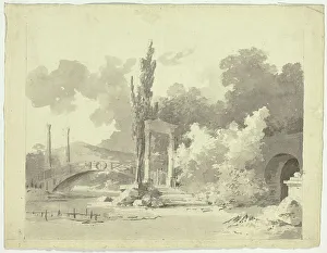 Pedestal Prints: View of the Park at Versailles: Arched Bridge with Columned Approaches