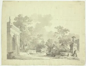 Transfer Prints: View of the Park at Versailles: Arched Entry to a Terrace