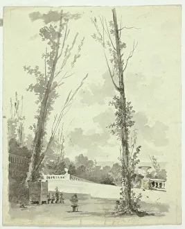 Walk Prints: View of the Park at Versailles: Two Poplar Trees with Balustraded Walk in Background