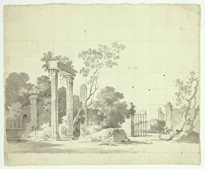Transfer Prints: View of the Park at Versailles: Ruined Columns and an Open Iron Gate