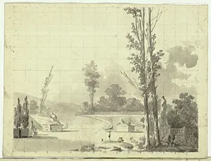 Transfer Prints: View of the Park at Versailles: Stairway and Two Poplars