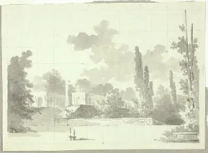 Transfer Prints: View of the Park at Versailles: Stairway to Terrace with Temple and Column