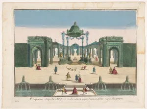 Pergola Prints: View of the Pergola and the fountains of a garden of the king of Denmark