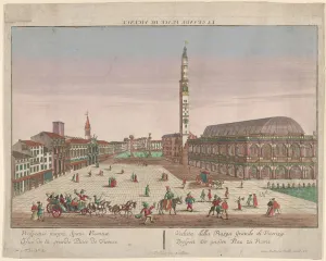 Probst Georg Balthasar Prints: View of the Piazza dei Signori of Vicenza with horse-drawn carriages and figures... ca