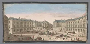 Carriages Prints: View of the Place des Victoires in Paris, 1700-1799. Creators: Anon, Jacques Rigaud