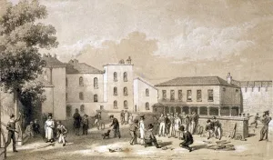 Fulham Prints: View of the playground of Burlington House and School, Fulham, London, c1825. Artist