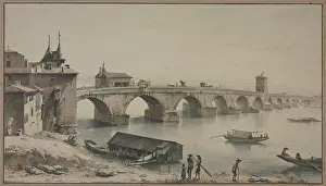 Rowing Boat Prints: View of the Pont de la Guillotiere in Lyon, 1760. Creator: Jean-Jacques de Boissieu