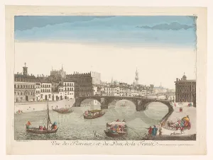 River Arno Prints: View of the Ponte Santa Trinita over the river Arno in Florence, 1761. Creator: Anon