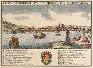 Images Dated 8th May 2014: View of the Port of Barcelona. Engraving