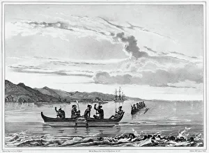 South Sea Islander Prints: View of the Port of La Coquille In Kosrae Island