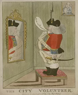 Admiring Gallery: View of a portly City volunteer admiring himself in the mirror, 1785