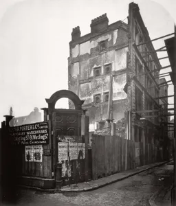 View of premises in Addle Street, destroyed by fire, City of London, 1883. Artist