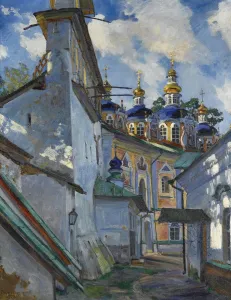 View of the Pskovo-Pechersky Monastery, 1928. Artist: Vinogradov, Sergei Arsenyevich View of the Pskovo-Pechersky Monastery, 1928. Artist: Vinogradov, Sergei Arsenyevich