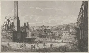Palazzo Del Quirinale Prints: View of the Quirinal Hill in Rome with the fountain of the horse tamers at left
